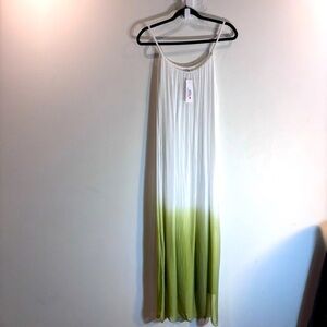 MEO MELI SZ M 100% Silk Millie White and Avocado Ombre Lined Maxi Dress